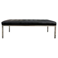 Beautiful Mid Century Black Leather Bench Chrome Frame Style of Florence Knoll