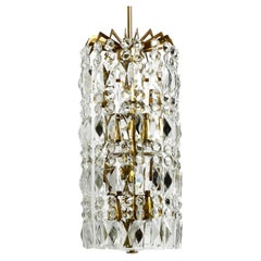 Vintage Beautiful Midcentury Brass Crystal Glass Chandelier from Vereinigte Werkstätten