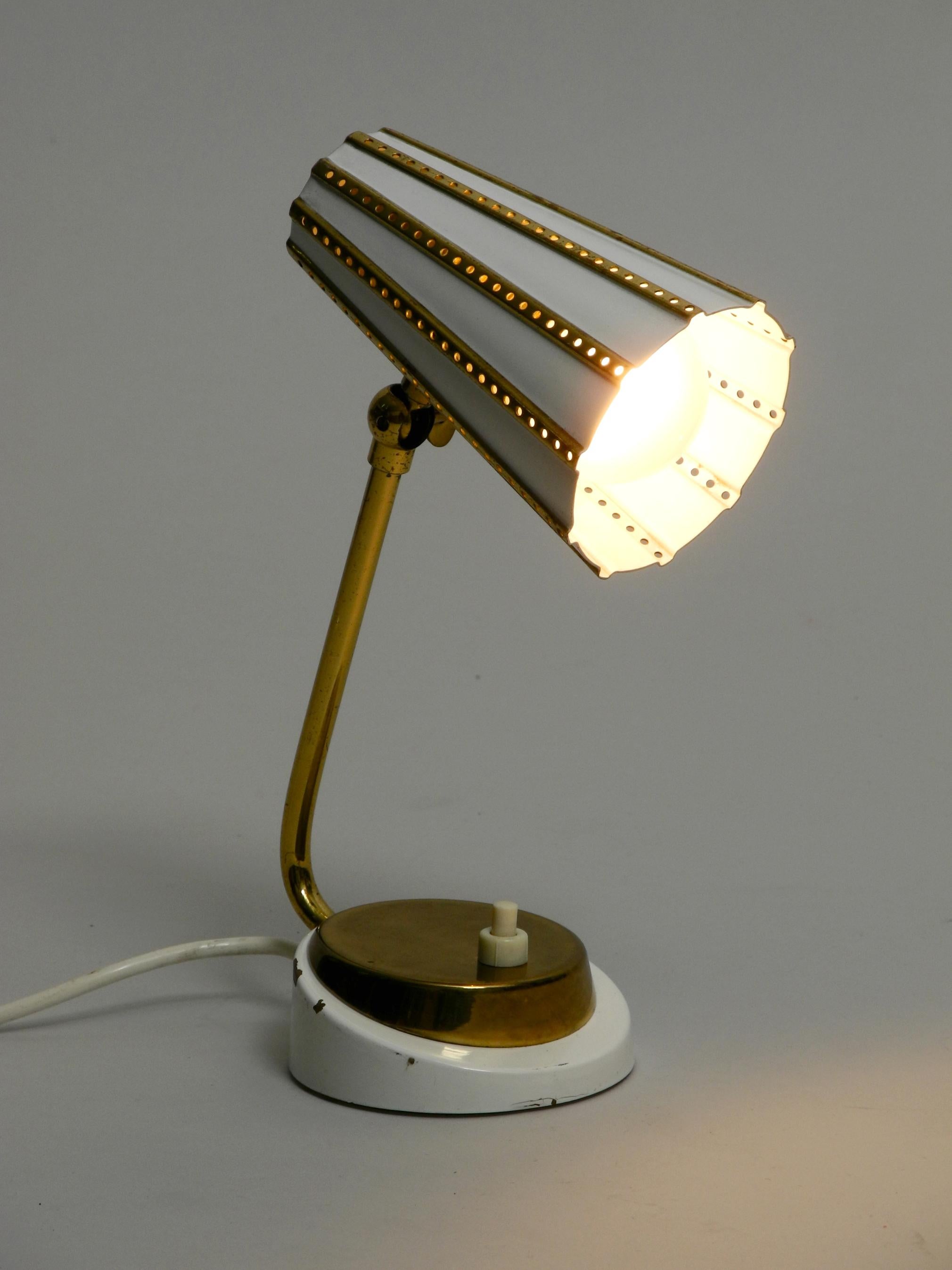 Beautiful Midcentury Brass Table Bedside Lamp with Perforated Metal Shade 8