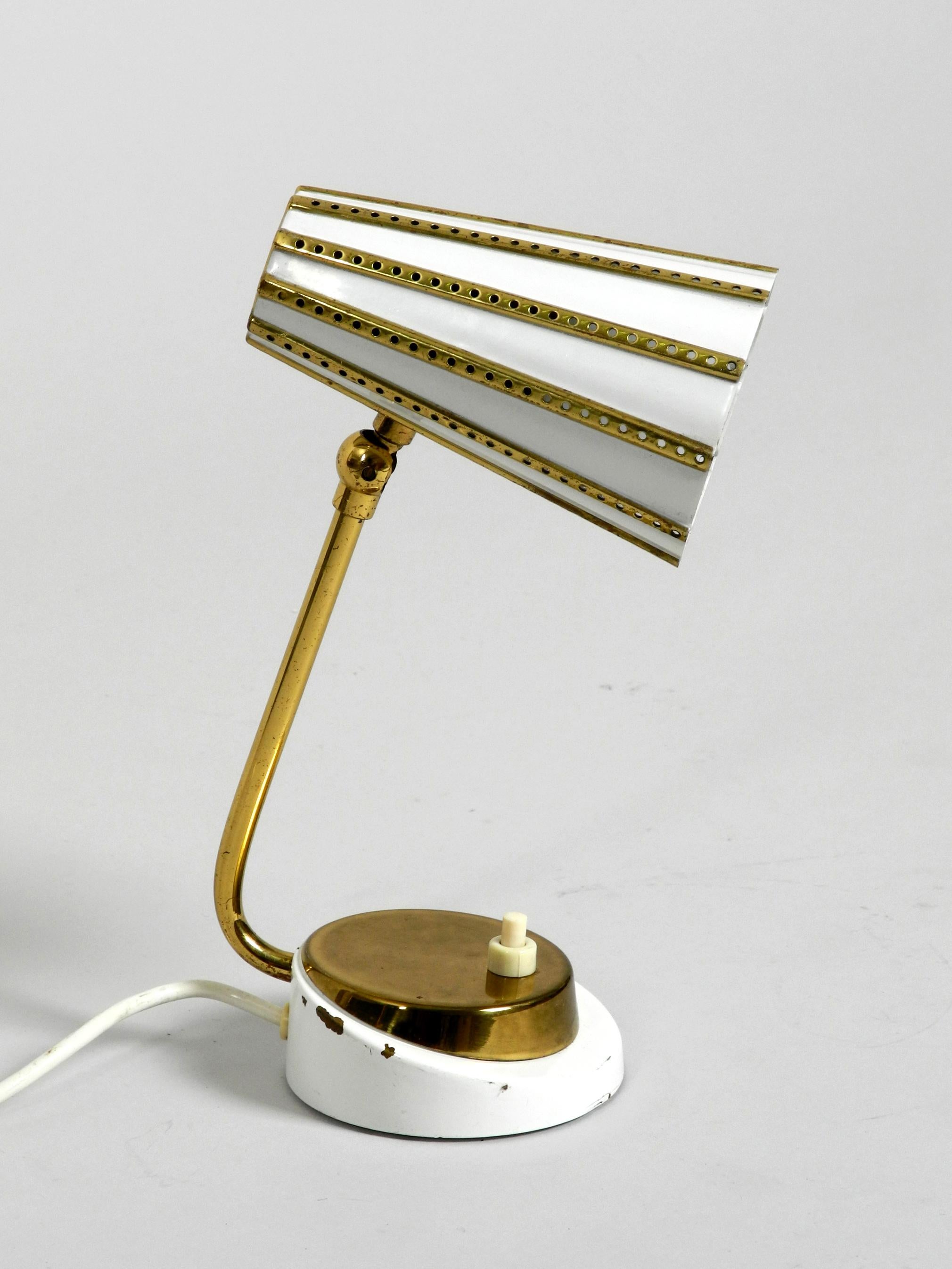 Mid-Century Modern Beautiful Midcentury Brass Table Bedside Lamp with Perforated Metal Shade