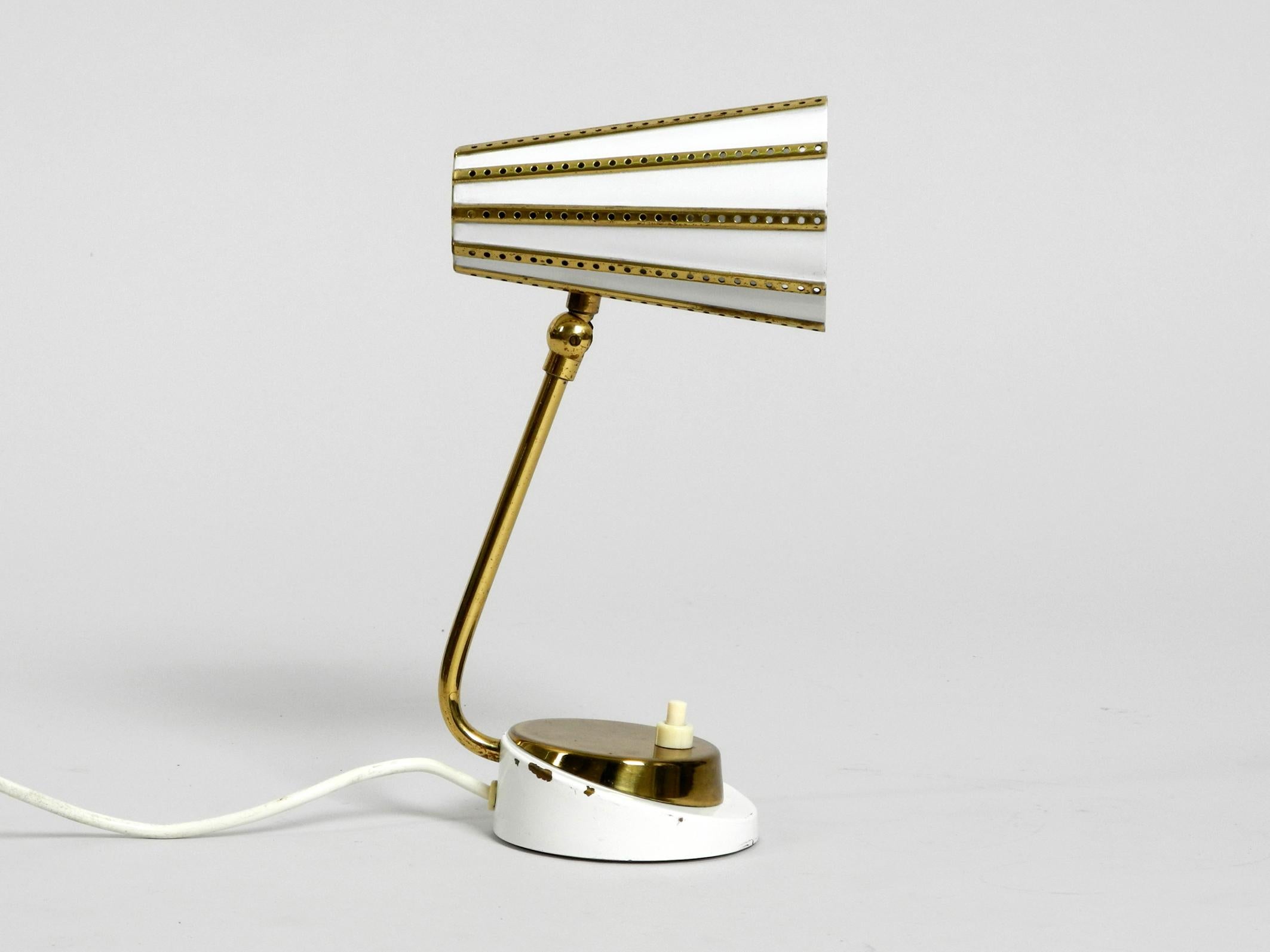 European Beautiful Midcentury Brass Table Bedside Lamp with Perforated Metal Shade