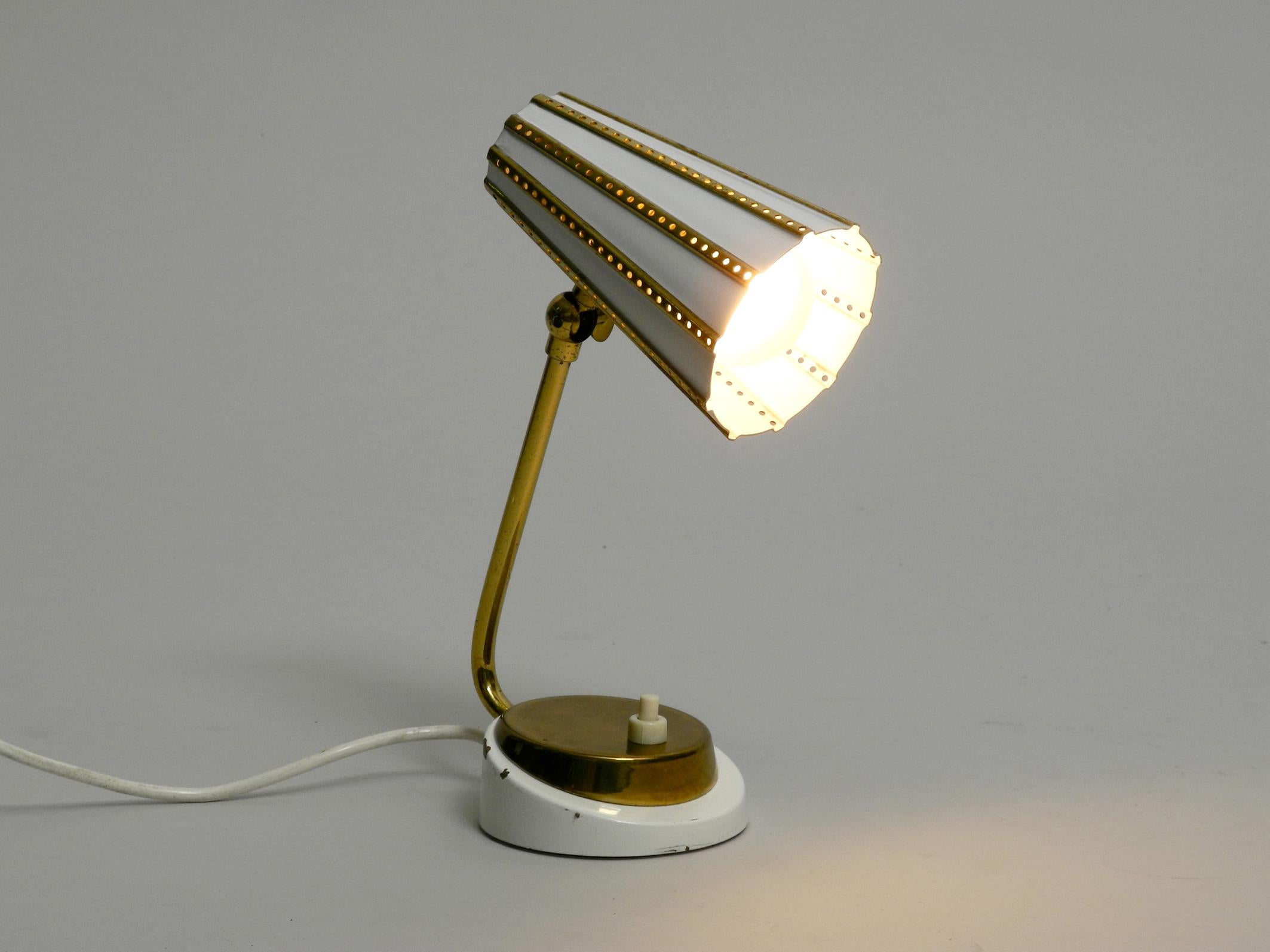 Beautiful Midcentury Brass Table Bedside Lamp with Perforated Metal Shade In Good Condition In München, DE