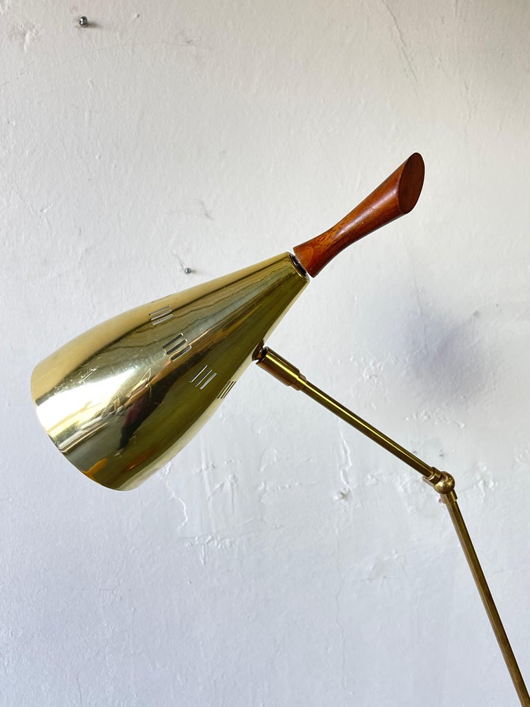 Beautiful Mid Century Brass and Teak Double Articulating Floor Lamp by ...