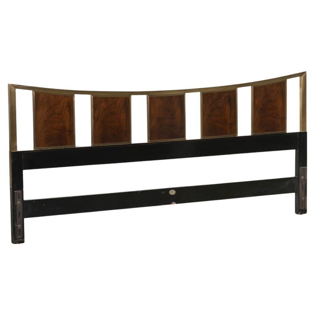 Beautiful Mid-Century Brass walnut lacquer King Bed Headboard by Baker