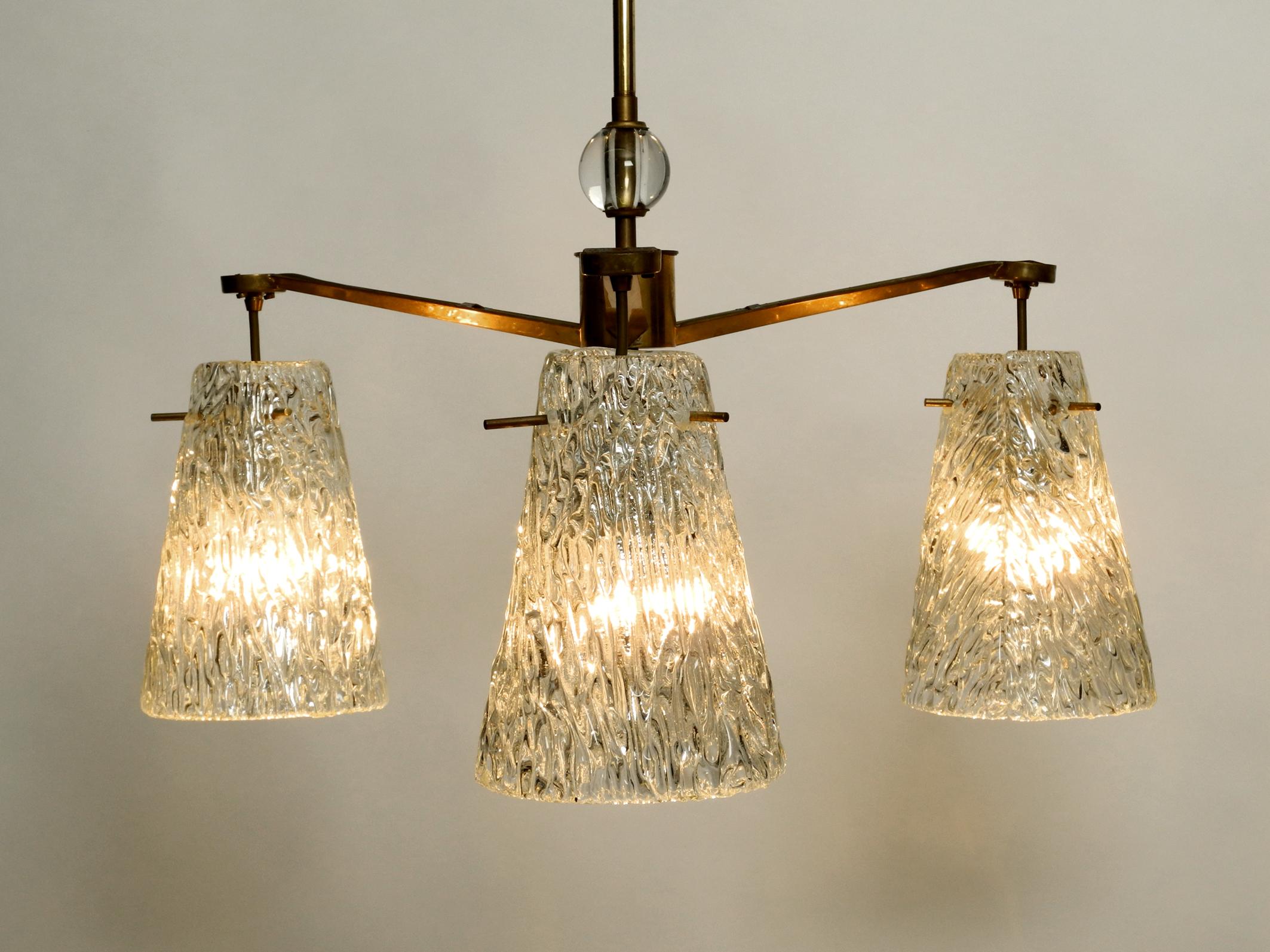 Austrian Beautiful Mid Century ceiling lamp with three glass shades by Rupert Nikoll  For Sale
