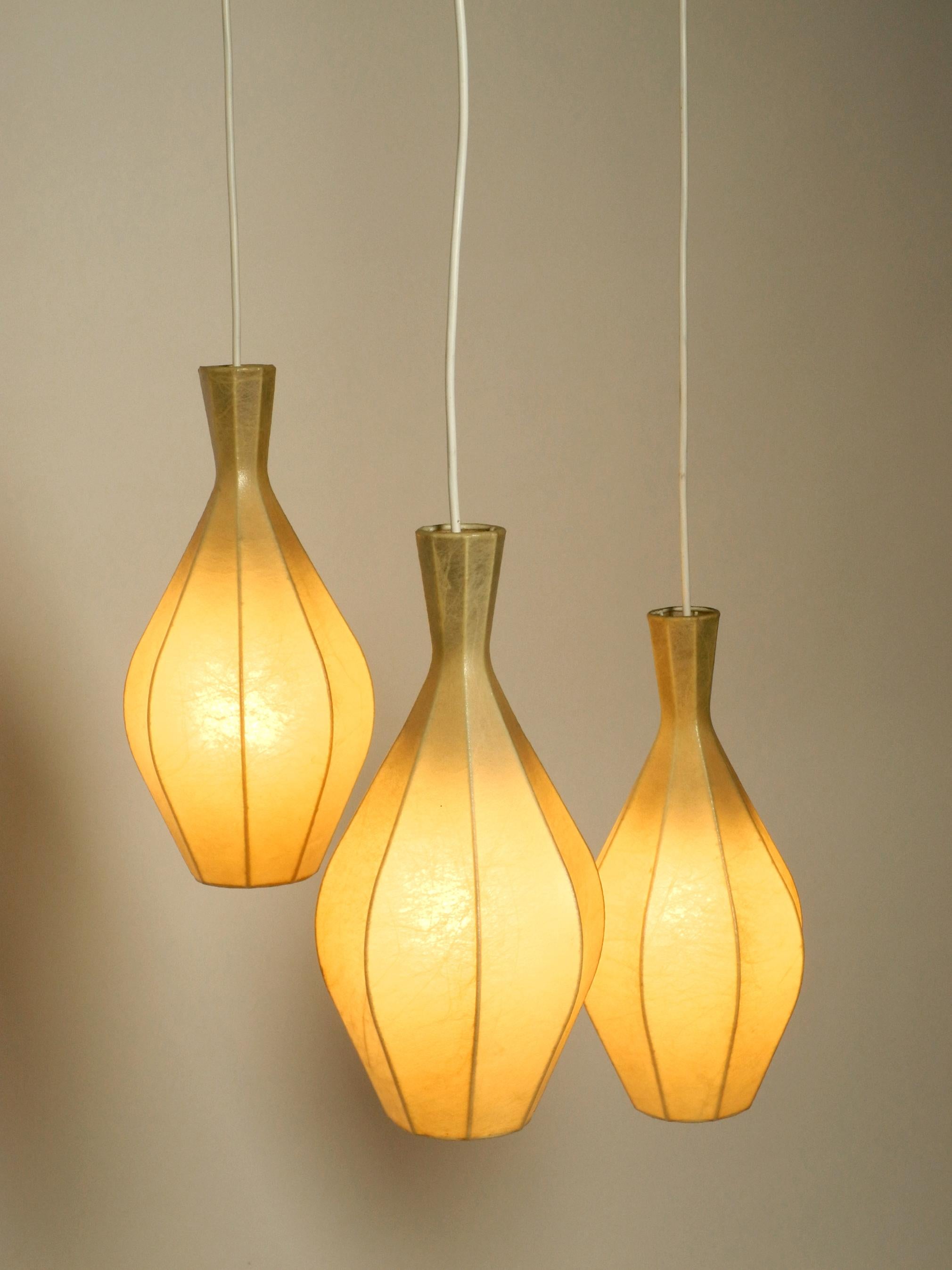 Mid-20th Century Beautiful Midcentury Cocoon Cascade Ceiling Lamp with 3 Large Shades For Sale