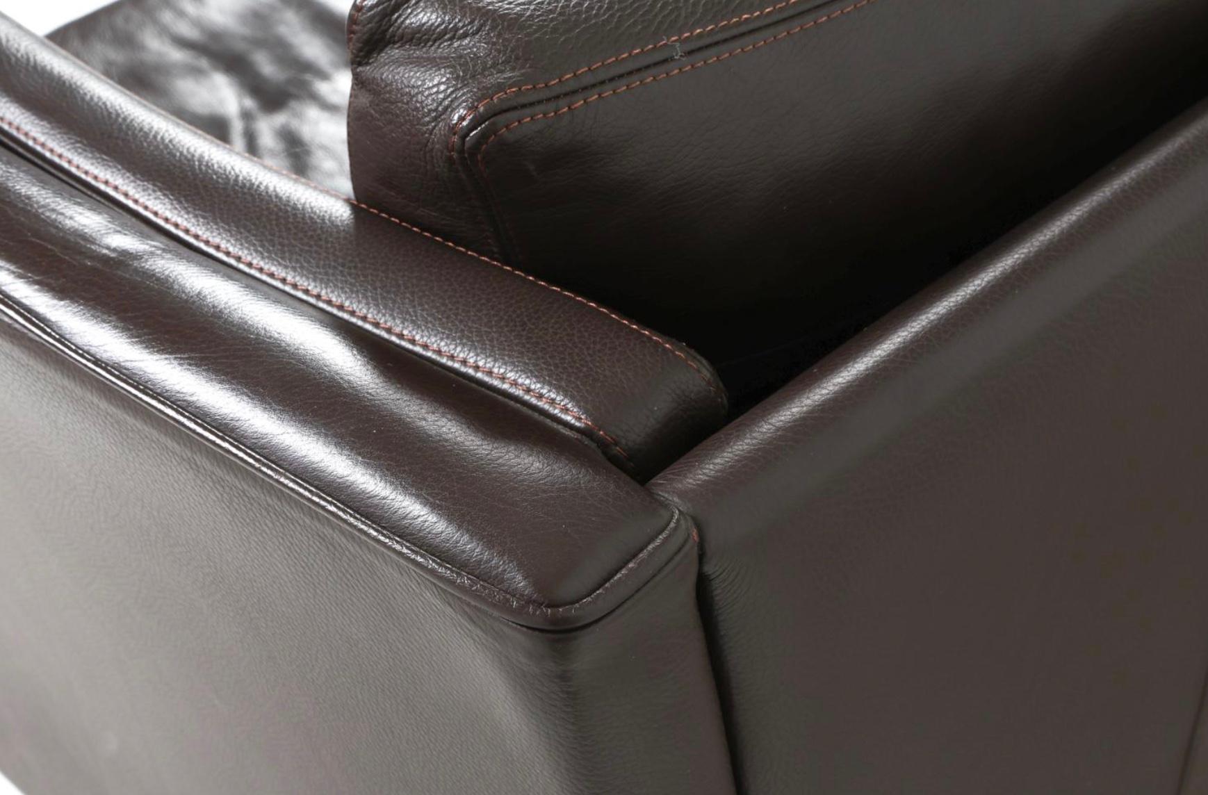 Woodwork Beautiful Mid century Danish Modern dark brown Leather 2 Seat Sofa birch Legs