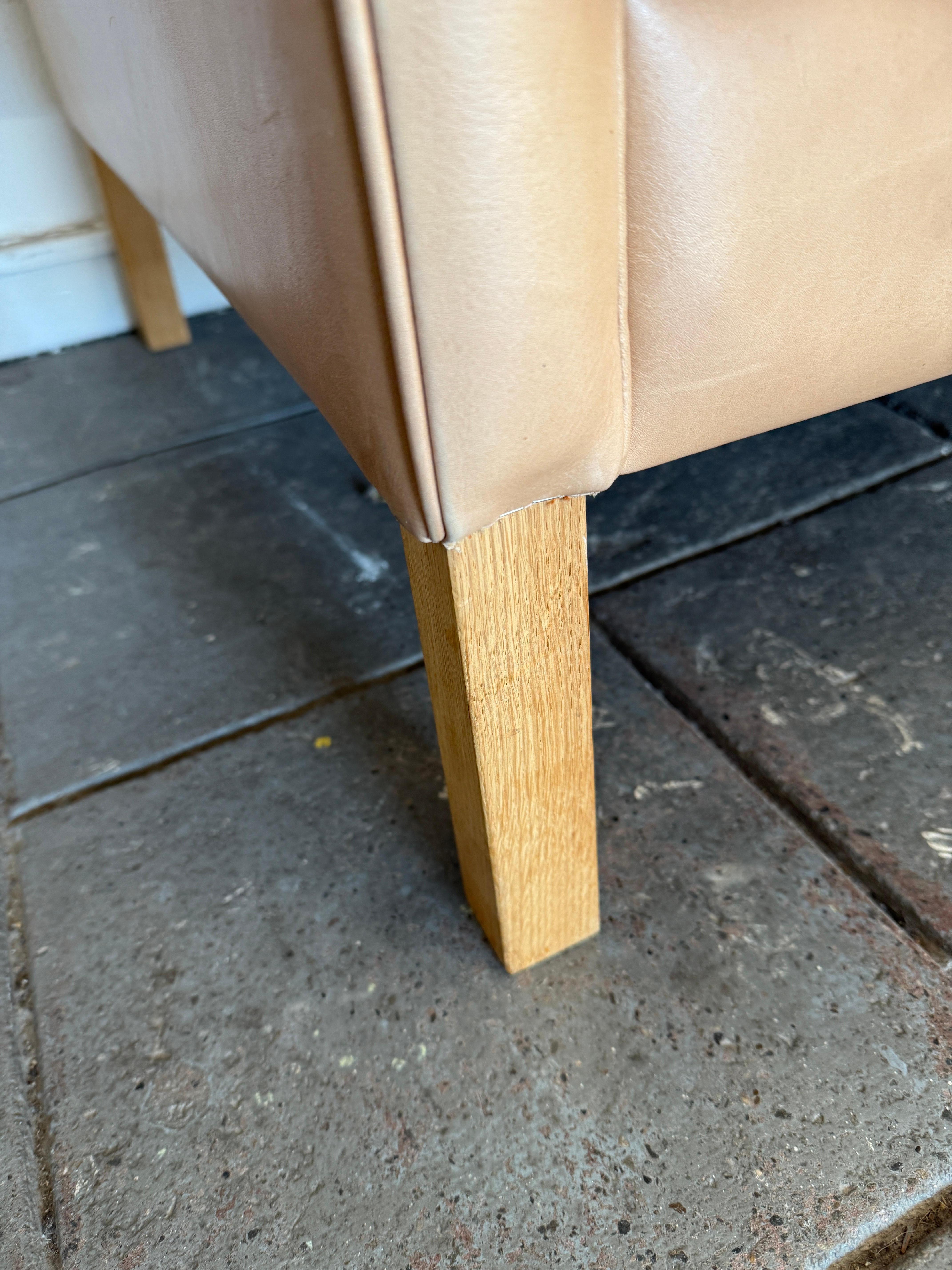 Mid-20th Century Beautiful Mid century Danish Modern tan Leather 3 Seat Sofa white Oak Legs