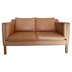 Beautiful Mid century Danish Modern tan Leather 2 Seat Sofa white Oak Legs