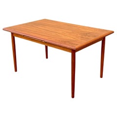 Mid Century Danish Modern Teak Dining Table Extendable Draw Leaf