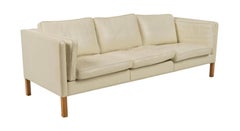 Beautiful Mid century Danish Modern White Leather 3 Seat Sofa Oak Legs