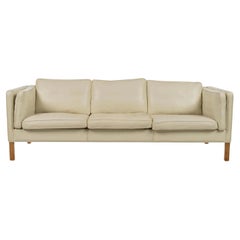 Beautiful Mid century Danish Modern White Leather 3 Seat Sofa Oak Legs