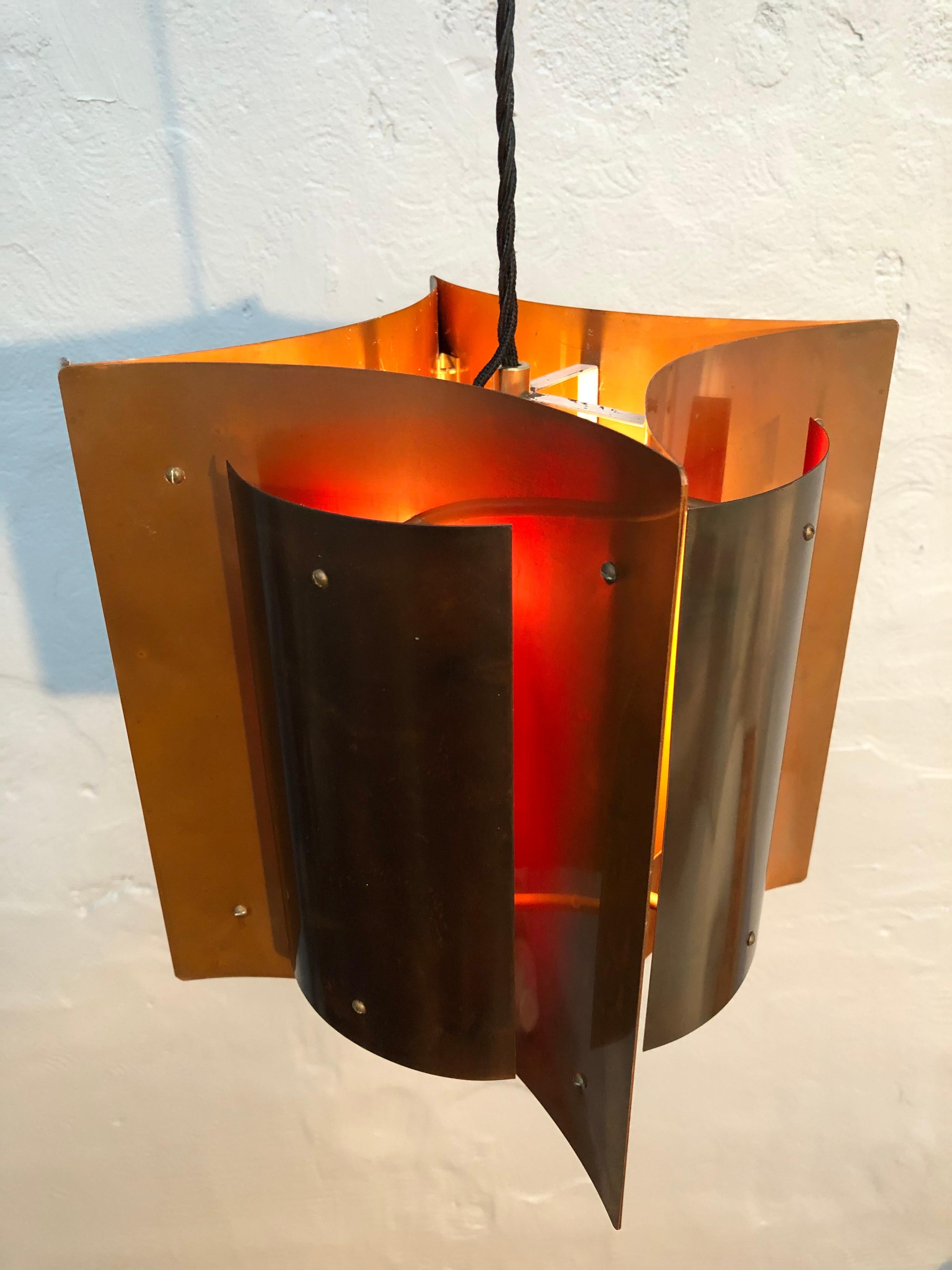 Hand-Crafted Beautiful Midcentury Danish Pendent Lamp in Copper For Sale