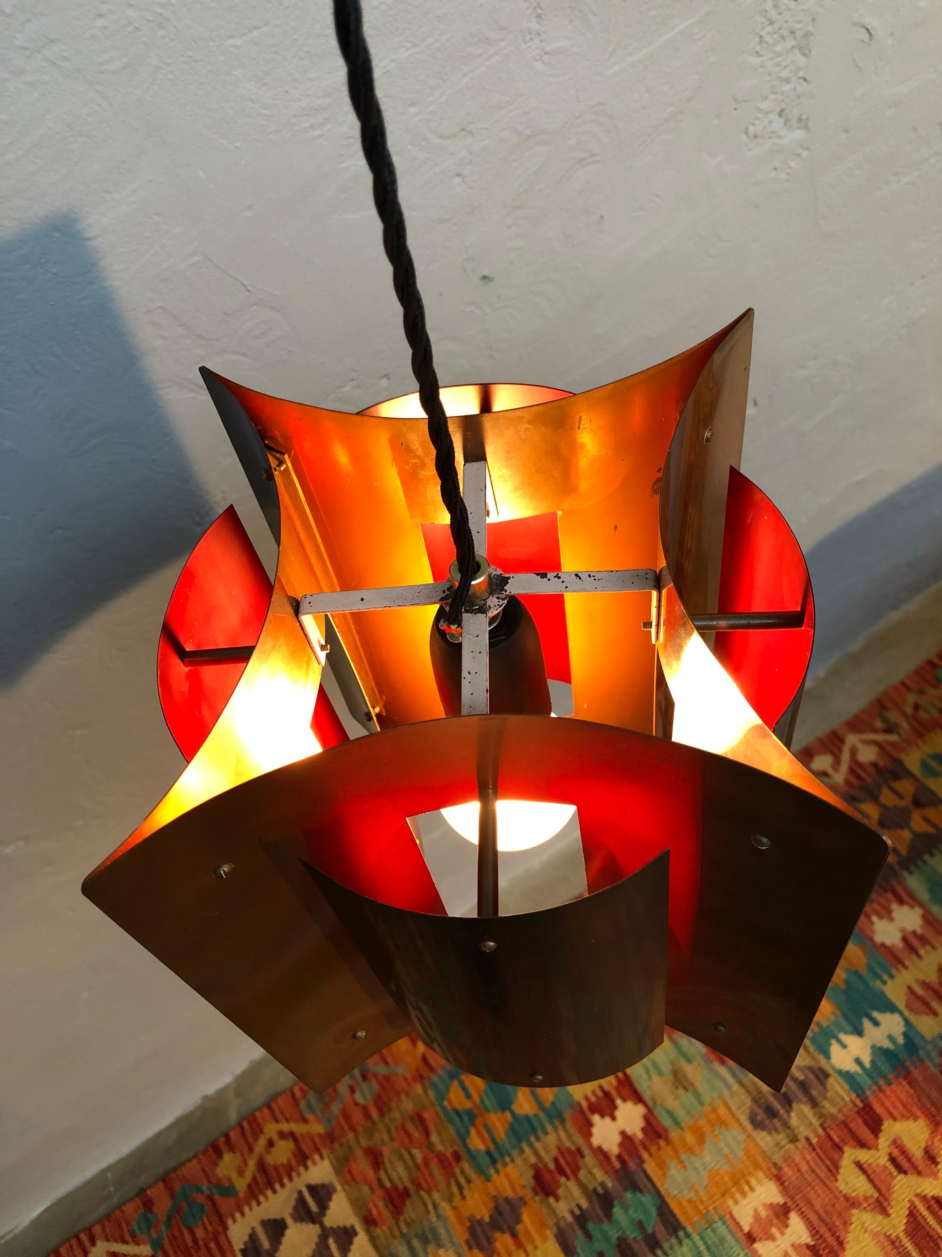 Beautiful Midcentury Danish Pendent Lamp in Copper For Sale 2