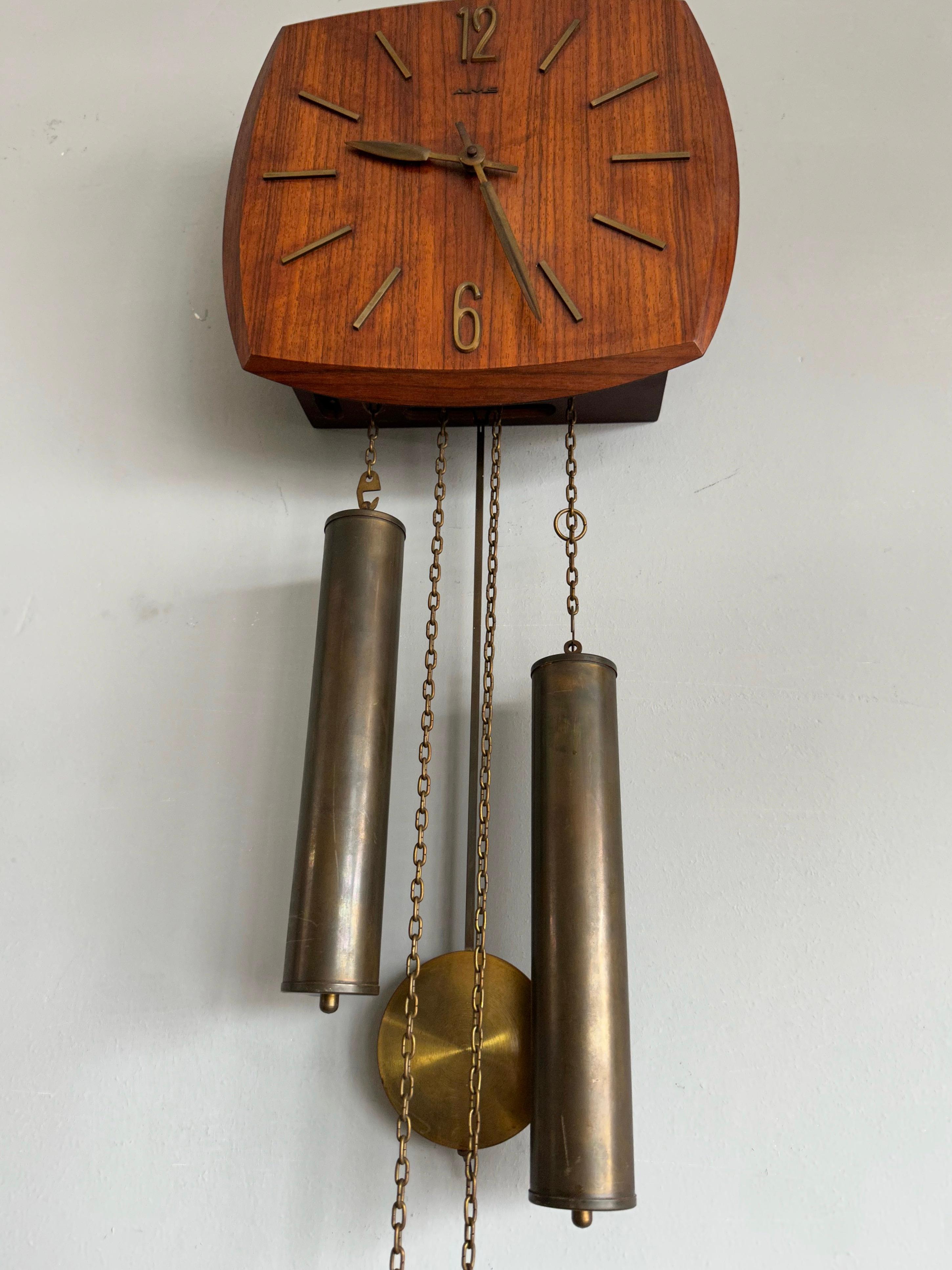 Beautiful Midcentury Danish Teak Wood Pendulum Wall Clock, Great Condition 1960s For Sale 7