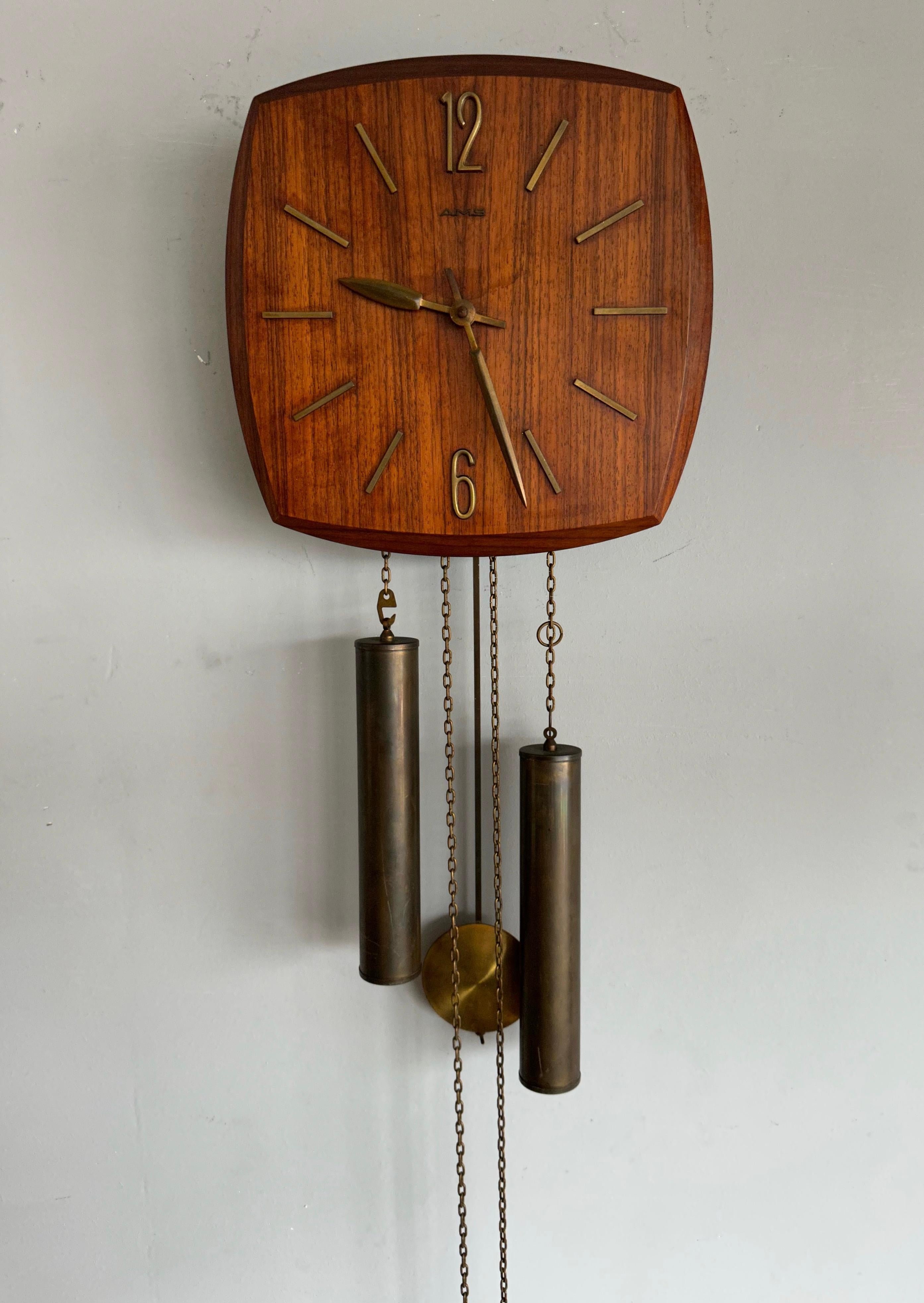 Beautiful Midcentury Danish Teak Wood Pendulum Wall Clock, Great Condition 1960s For Sale 13