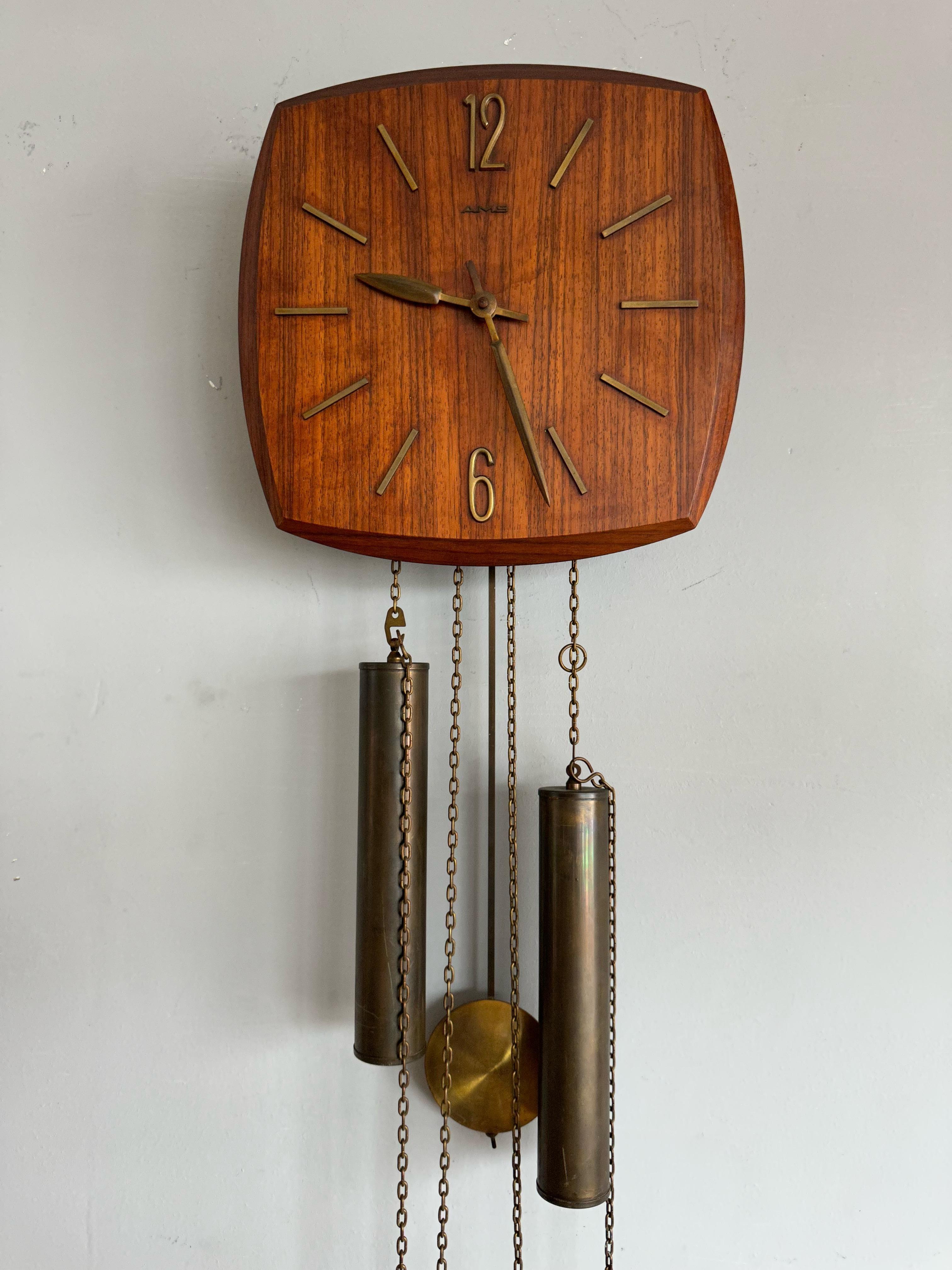 20th Century Beautiful Midcentury Danish Teak Wood Pendulum Wall Clock, Great Condition 1960s