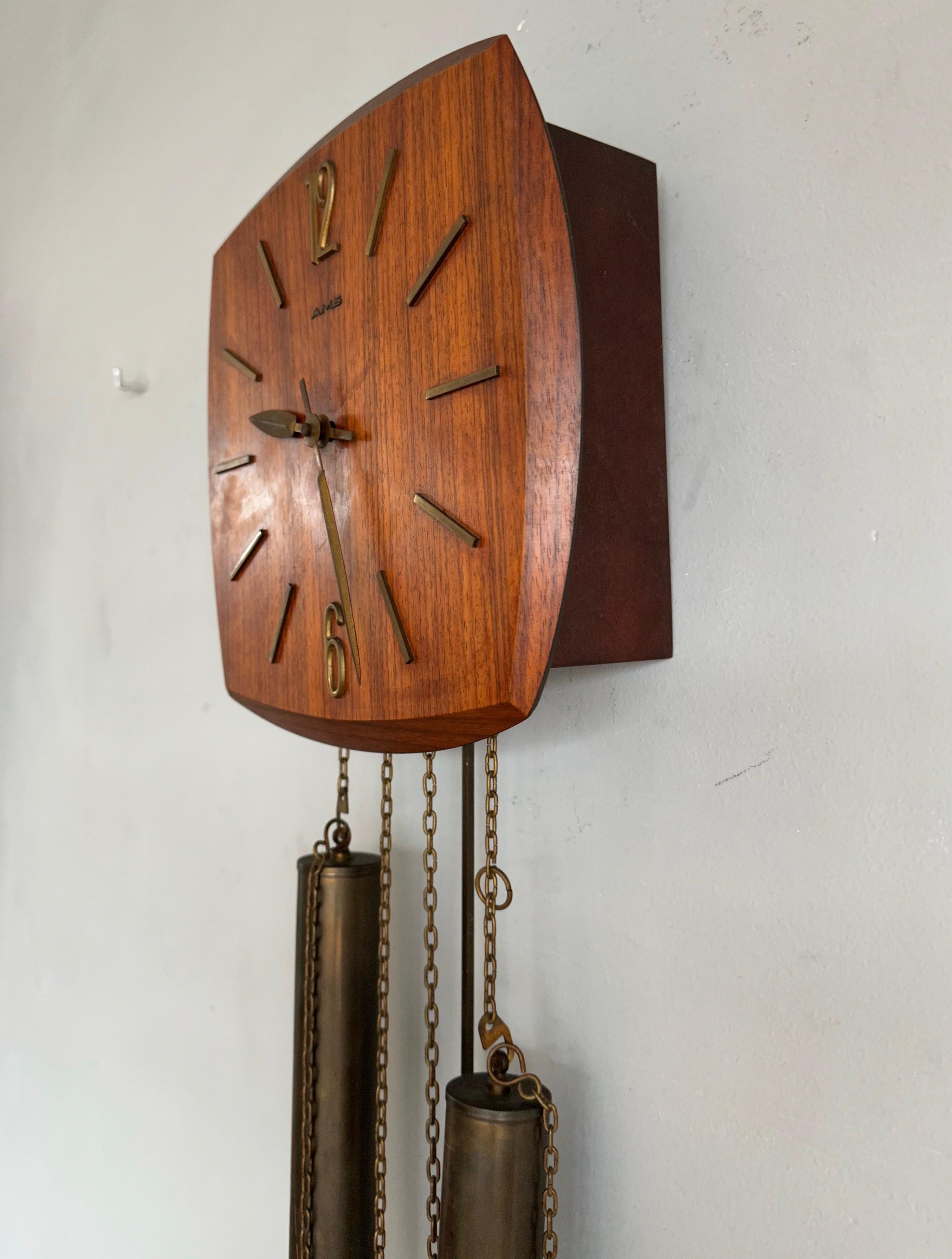 Beautiful Midcentury Danish Teak Wood Pendulum Wall Clock, Great Condition 1960s For Sale 1