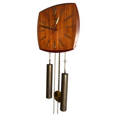 Beautiful Midcentury Danish Teak Wood Pendulum Wall Clock, Great Condition 1960s