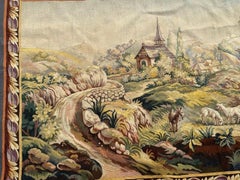 Schöner französischer handgewebter Aubusson-Teppich aus der Mitte des Jahrhunderts " Das Dorf "