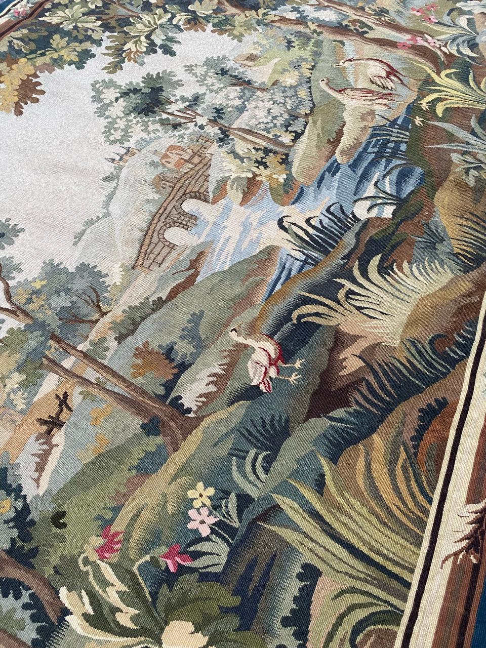 Bobyrug’s Beautiful Mid Century French Aubusson Tapestry For Sale 12