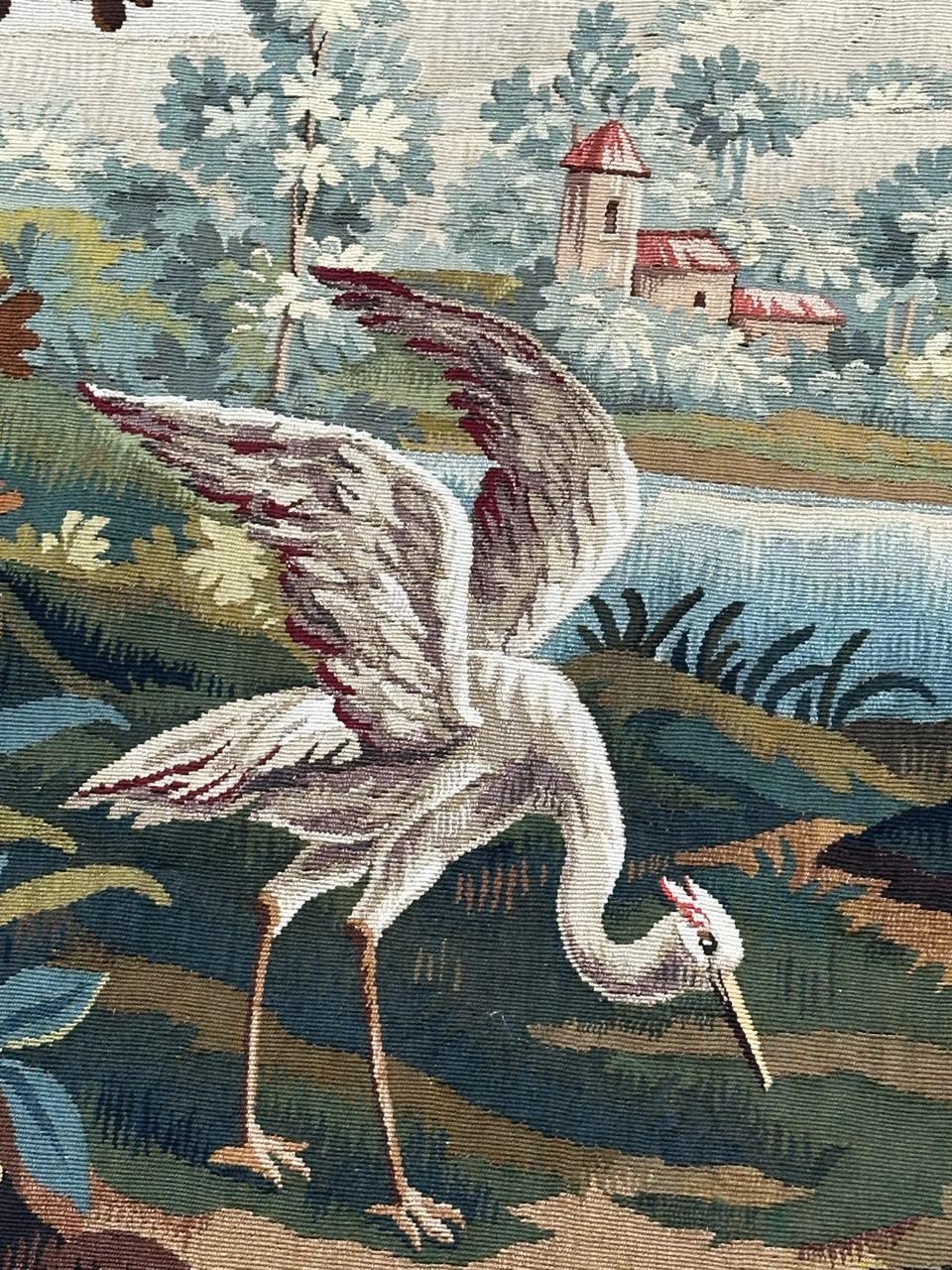 Beautiful mid century french handwoven Aubusson tapestry « greenery with bird » im Angebot 4