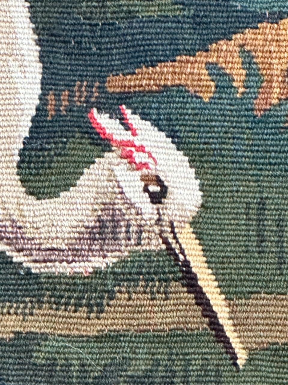 Beautiful mid century french handwoven Aubusson tapestry « greenery with bird » im Angebot 5