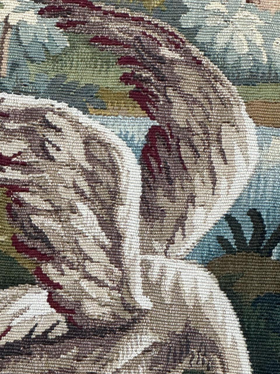 Beautiful mid century french handwoven Aubusson tapestry « greenery with bird » im Angebot 6