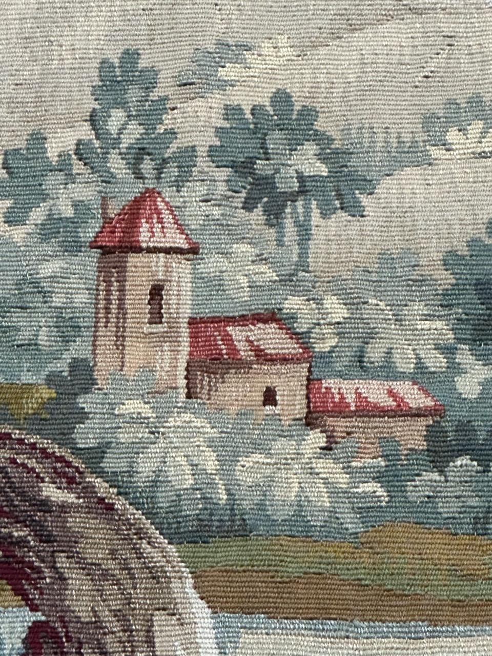 Beautiful mid century french handwoven Aubusson tapestry « greenery with bird » im Angebot 7