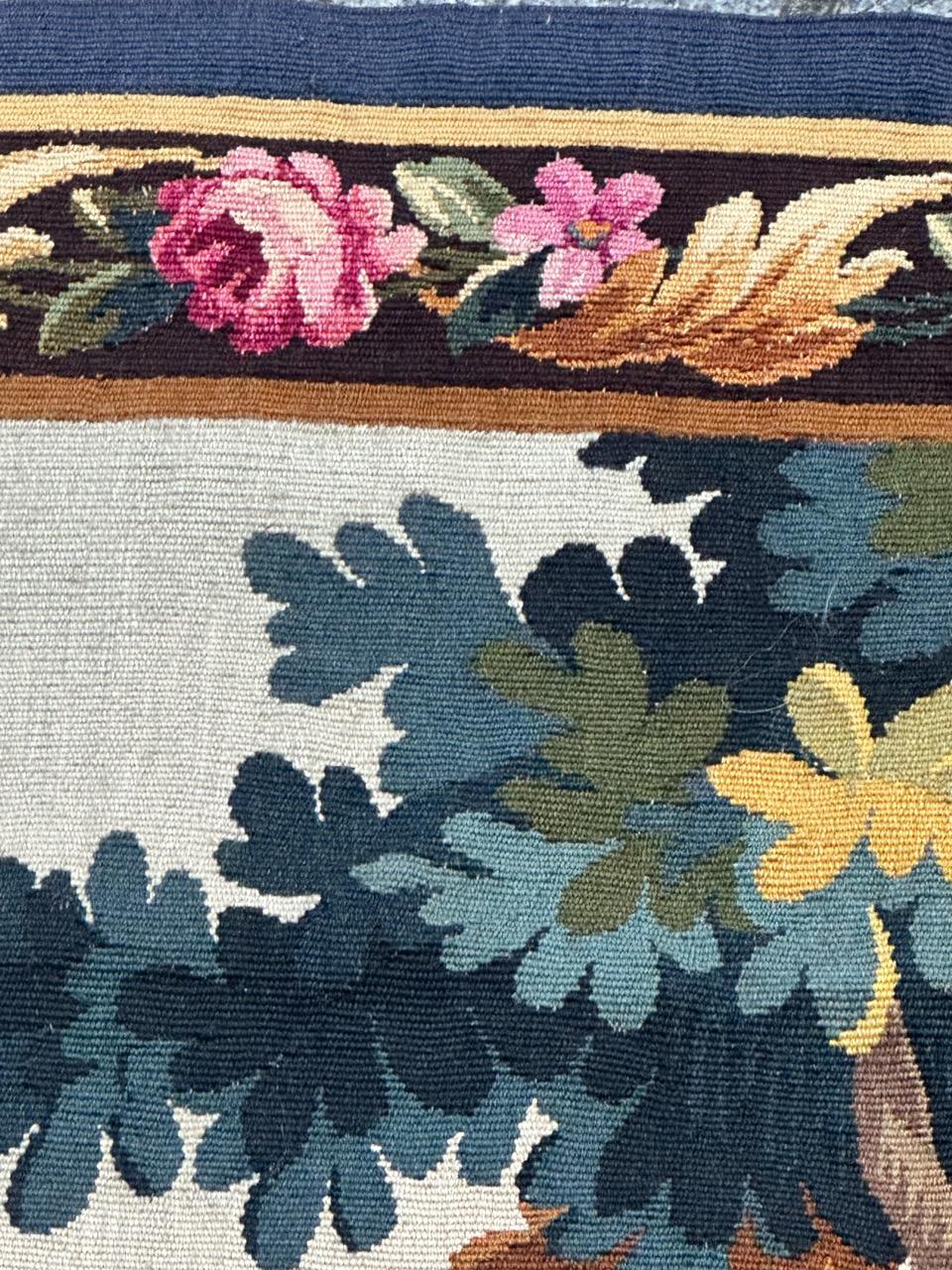 Beautiful mid century french handwoven Aubusson tapestry « greenery with bird » im Angebot 11