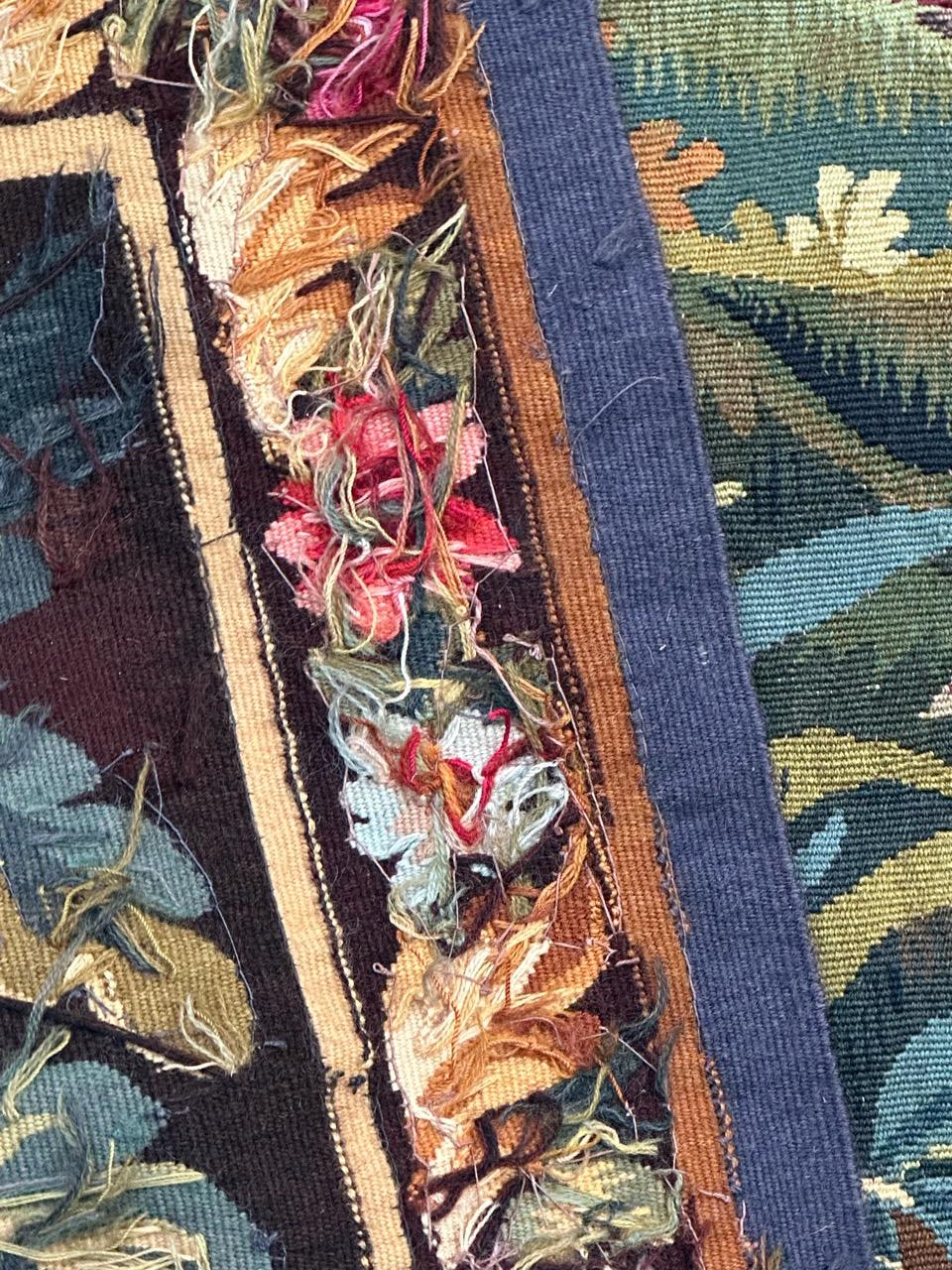 Beautiful mid century french handwoven Aubusson tapestry « greenery with bird » im Angebot 13