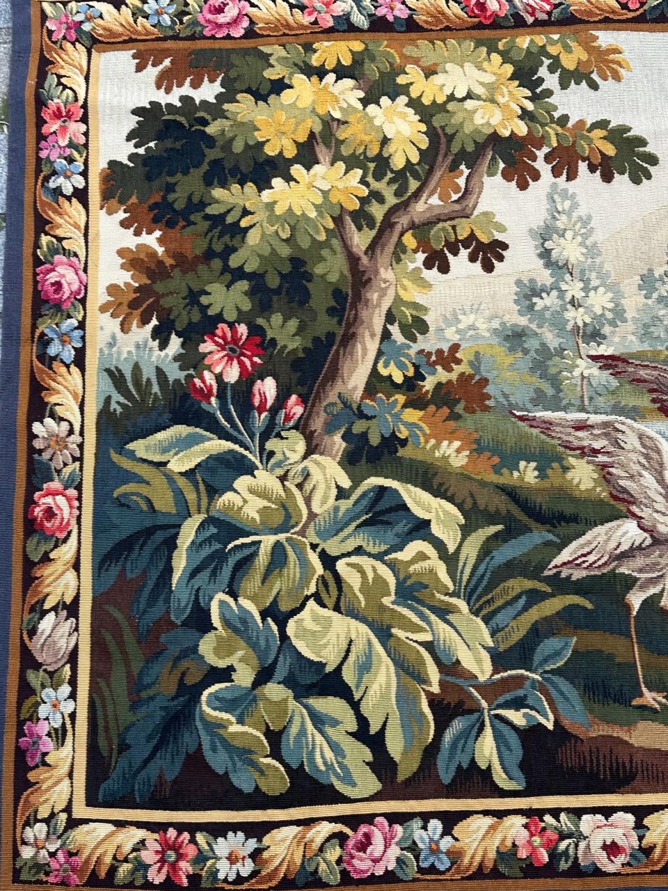 Beautiful mid century french handwoven Aubusson tapestry « greenery with bird » (Gewebt) im Angebot