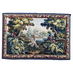 Beautiful mid century french handwoven Aubusson tapestry « greenery with bird »