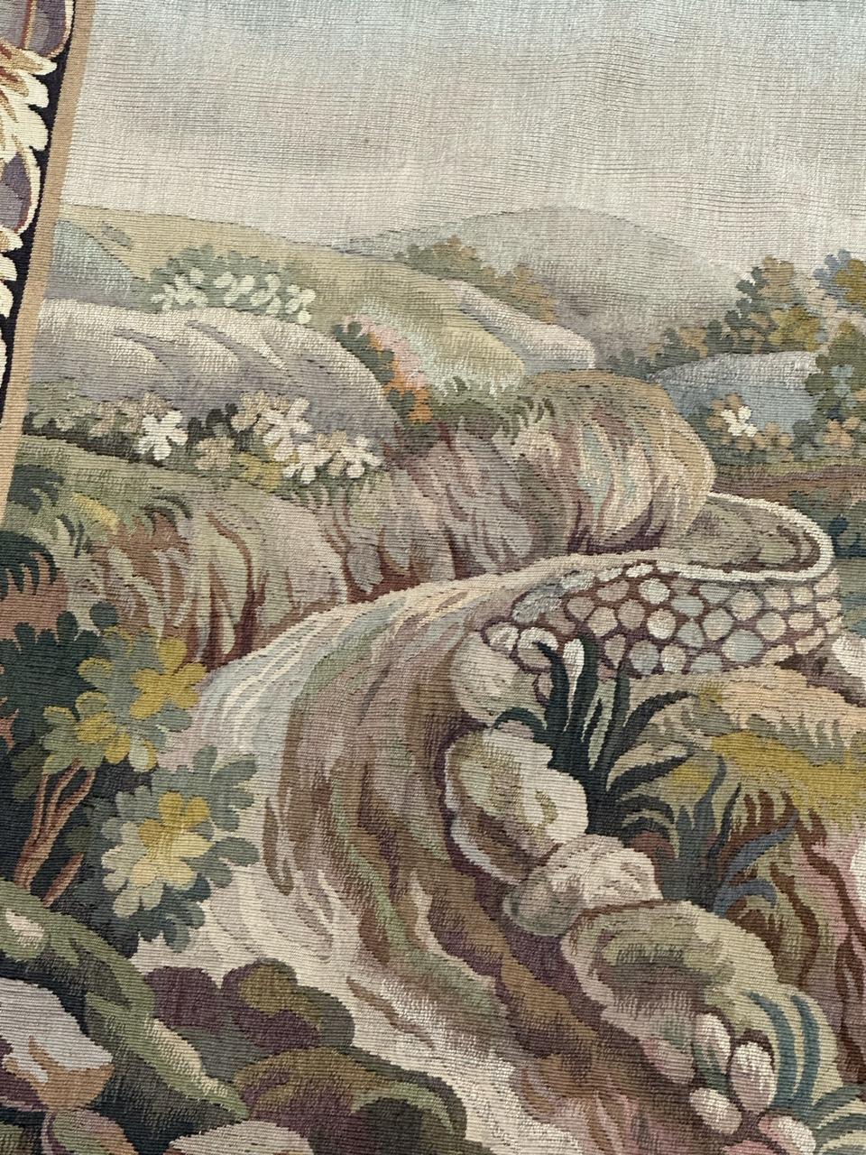 Beautiful mid century french handwoven Aubusson tapestry « The village » en venta 5