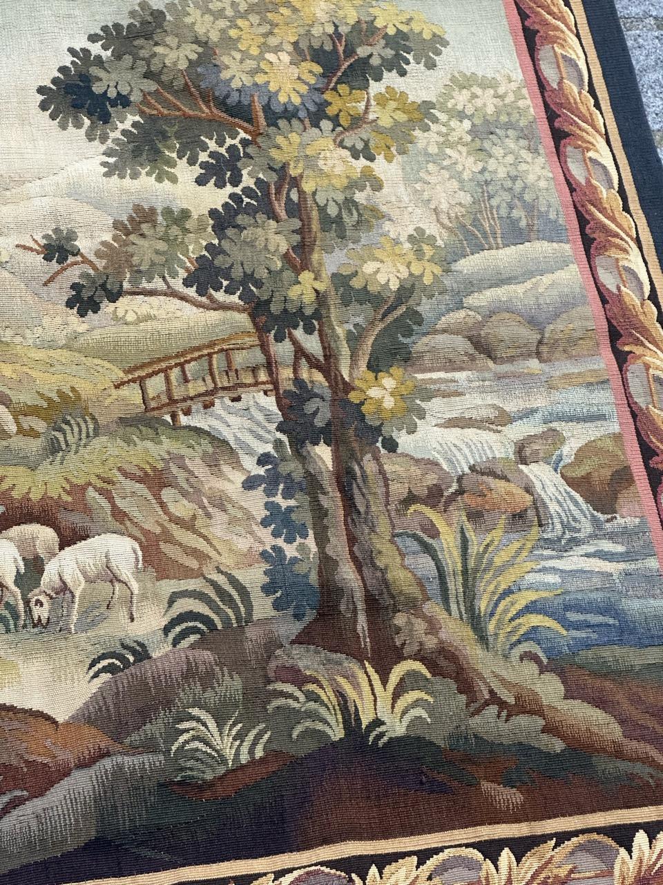 Beautiful mid century french handwoven Aubusson tapestry « The village » en venta 7