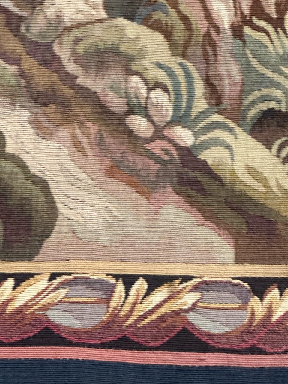 Beautiful mid century french handwoven Aubusson tapestry « The village » en venta 9