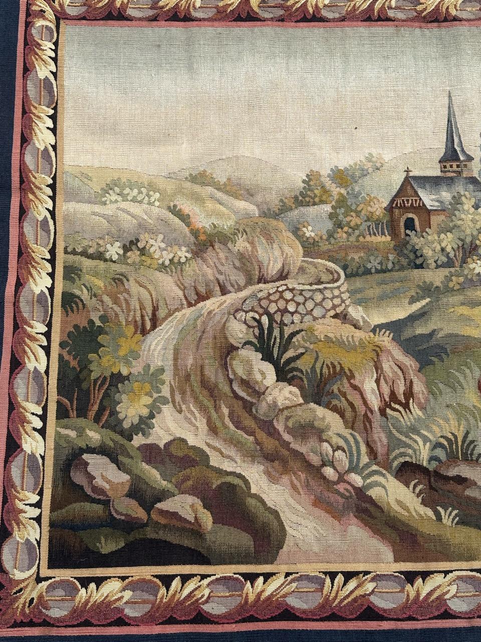 Beautiful mid century french handwoven Aubusson tapestry « The village » Tejido en venta