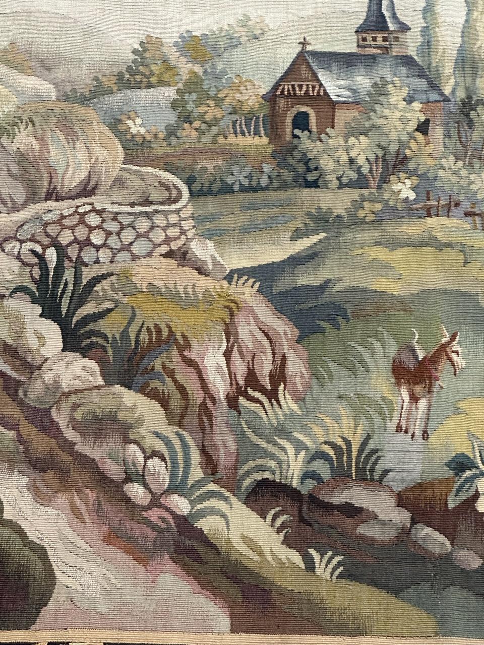 Beautiful mid century french handwoven Aubusson tapestry « The village » siglo XX en venta