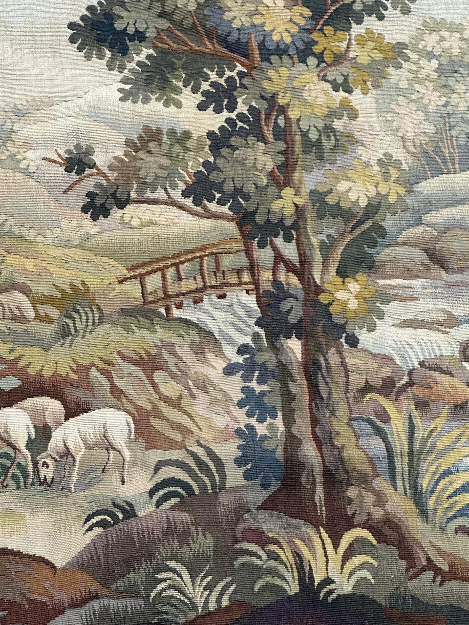 Beautiful mid century french handwoven Aubusson tapestry « The village » en venta 1