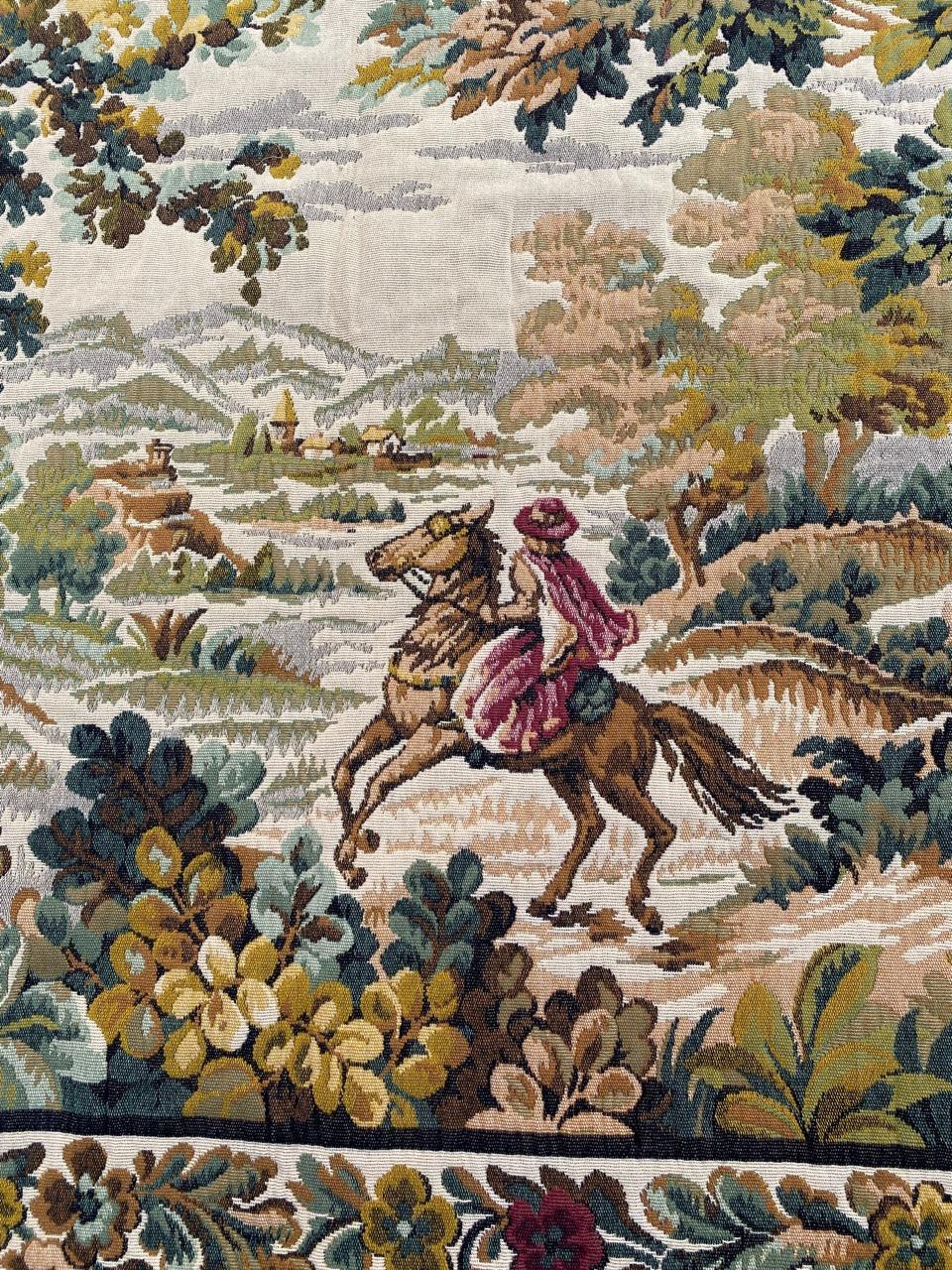Nice French tapestry with beautiful design of an antique Aubusson tapestry, mechanical Jaquar manufacturing woven with wool.

✨✨✨
