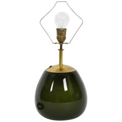 Beautiful Mid Century green glass table lamp by WMF Ikora with two sockets