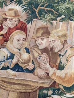 Schöner handgewebter Wandteppich im Aubusson-Stil aus der Mitte des Jahrhunderts " Kartenspieler "