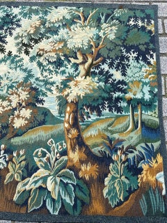 Beautiful mid century handwoven Aubusson tapestry « greenery »