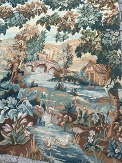 Beautiful mid century handwoven Aubusson tapestry «the man near the river»