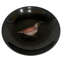Retro Beautiful Mid Century  Inlaid "Quail" Low Bowl Catch It All by Couroc California