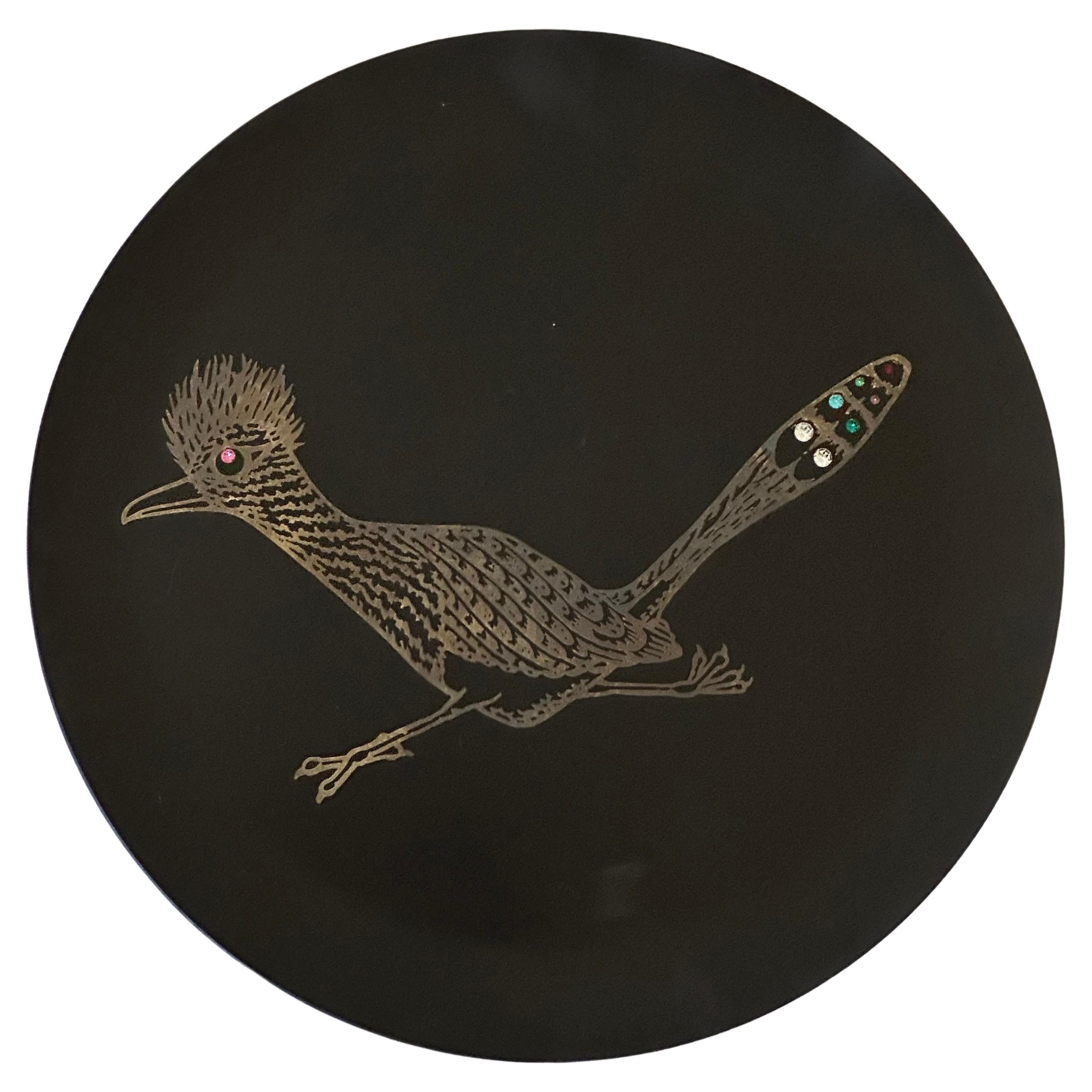 Beautiful Mid-Century  Inlaid "Roadrunner" Tray by Couroc California For Sale