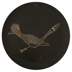 Schönes Mid-Century  Intarsientablett „Roadrunner“-Tablett von Couroc California