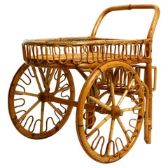 Beautiful Mid Century Italian Bar Trolley Serving Trolley Made Entirely of Bambo