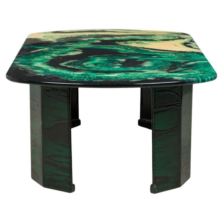 Mid-Century Modern Beautiful mid century malachite green oval abstract resin top coffee table For Sale