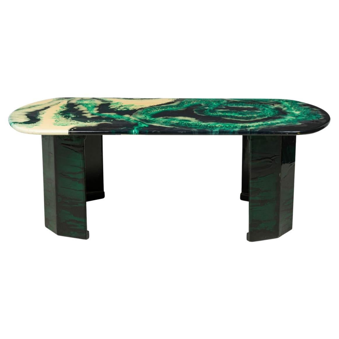 Beautiful mid century malachite green oval abstract resin top coffee table